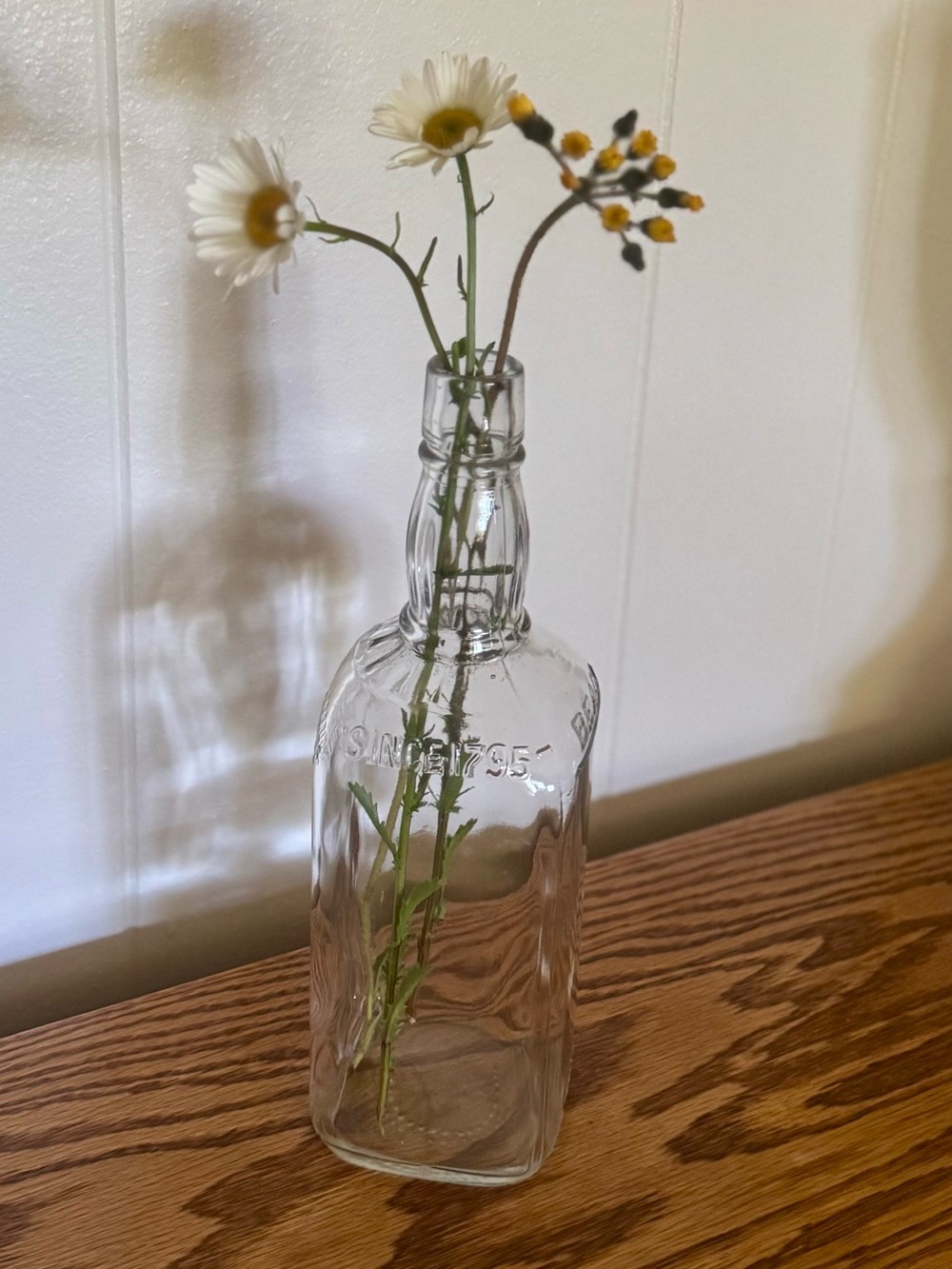 Vintage 1940s Jim Beam Clear Glass Whiskey Bottle Embossed MCM Decor